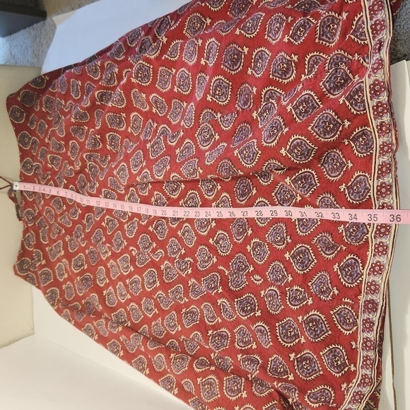 Red White Floral Paisley Print Drawstring Hook Eye A-Line Boho Gypsy Hippi Midi - Picture 9 of 9